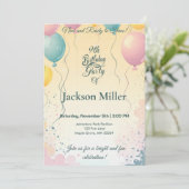 Adorable Bunny mit Ballon individuell anpassbar Ge Einladung (Stehend Vorderseite)