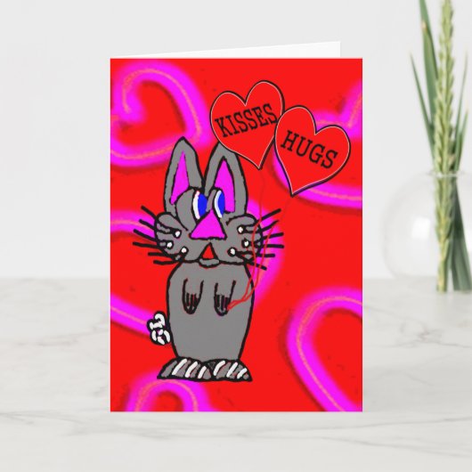 Adorable Bunny mit Hugs und Kisses Balloons Karte (Vorderseite)