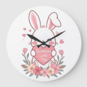 Adorable Bunny mit Liebe Herz Große Wanduhr (Vorderseite)