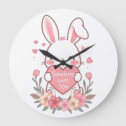 Adorable Bunny mit Liebe Herz Große Wanduhr (Vorderseite)