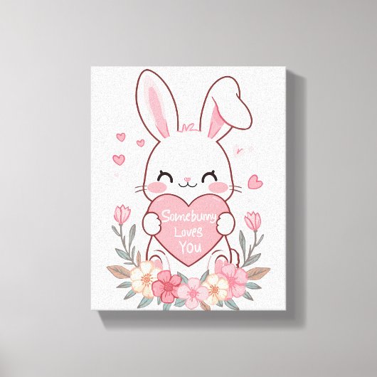 Adorable Bunny mit Liebe Herz Leinwanddruck (Vorderseite)