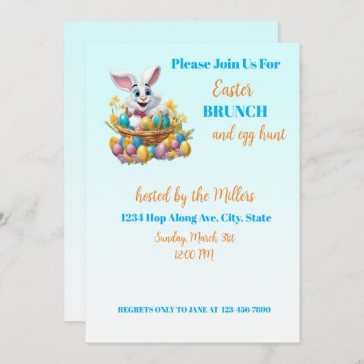 🐇 Adorable Bunny Osterfest Brunch & Egg Hunt Einladung (Vorne/Hinten)