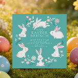 Adorable Bunny Party Osterfest Einladung<br><div class="desc">Adorable Osterdinner Einladung mit weißem bunnies Set auf einem türkisblauen Rücken mit hübschen Blumen mit einem koordinierenden Rücken.</div>