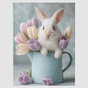 Adorable Bunny Peeking von einem Pitcher des Tulip Seidenpapier