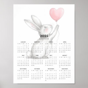 Adorable Bunny Rabbit Holding Herz-Shaped Ballon Poster