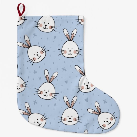 Adorable Bunny Rabbit Muster Großer Weihnachtsstrumpf (Vorderseite)