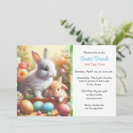 Adorable Bunny Rabbits Osterbrunch Einladung (Stehend Vorderseite)