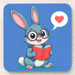 Adorable Bunny Wear Brillen Lesen eines Buches Getränkeuntersetzer