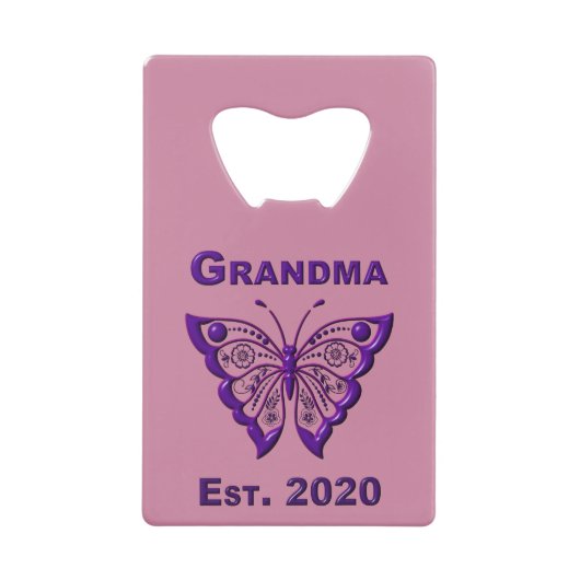 Adorable Butterfly Oma "Est 2020" Geldbeutel Flaschenöffner (Vorderseite)