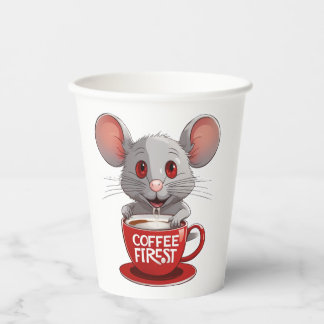 Adorable Caffeine Mouse in Red Mug Pappbecher