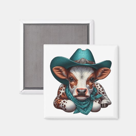 Adorable Cala in Cowboy Hat und Bandana Magnet (Vorderseite/Rückseite)