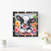 Adorable Calf Picnic Quadratische Wanduhr (Zuhause)