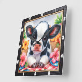 Adorable Calf Picnic Quadratische Wanduhr (Winkel)