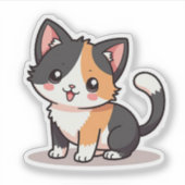 Adorable Calico Cat - Kawaii Anime Style Aufkleber (Vorderseite)
