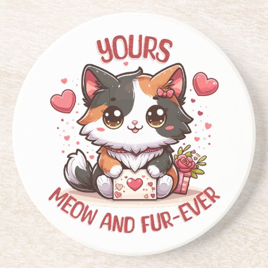 Adorable Calico Cat Valentinstag Getränkeuntersetzer (Vorne)