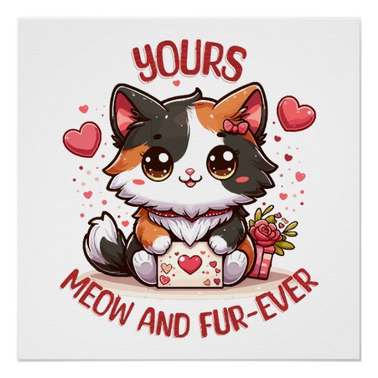 Adorable Calico Cat Valentinstag Poster (Vorderseite)