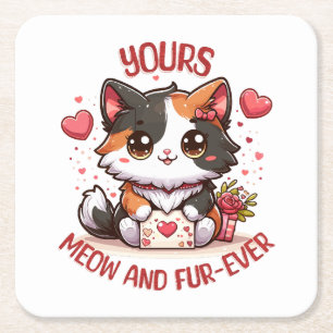 Adorable Calico Cat Valentinstag Rechteckiger Pappuntersetzer
