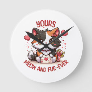 Adorable Calico Cat Valentinstag Runde Wanduhr