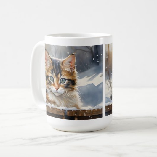Adorable Calico Katze im Schnee Kaffeetasse (Vorderseite Links)