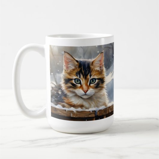 Adorable Calico Katze im Schnee Kaffeetasse (Links)
