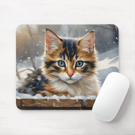 Adorable Calico Katze im Schnee Mousepad (Mit Mouse)