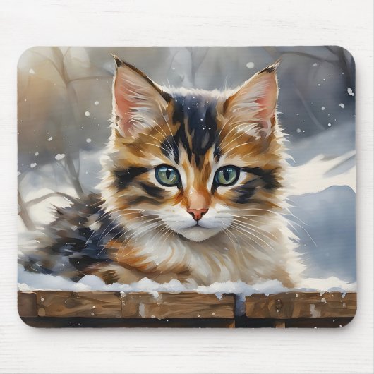 Adorable Calico Katze im Schnee Mousepad (Vorne)