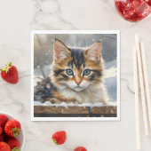 Adorable Calico Katze im Schnee Serviette (Beispiel)