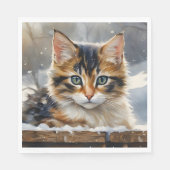 Adorable Calico Katze im Schnee Serviette (Vorderseite)