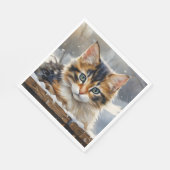 Adorable Calico Katze im Schnee Serviette (Ecke)