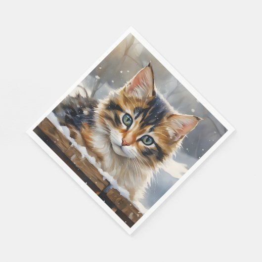 Adorable Calico Katze im Schnee Serviette (Ecke)