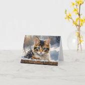 Adorable Calico Katze im Snow Blank Gruß Karte (Gelbe Blume)