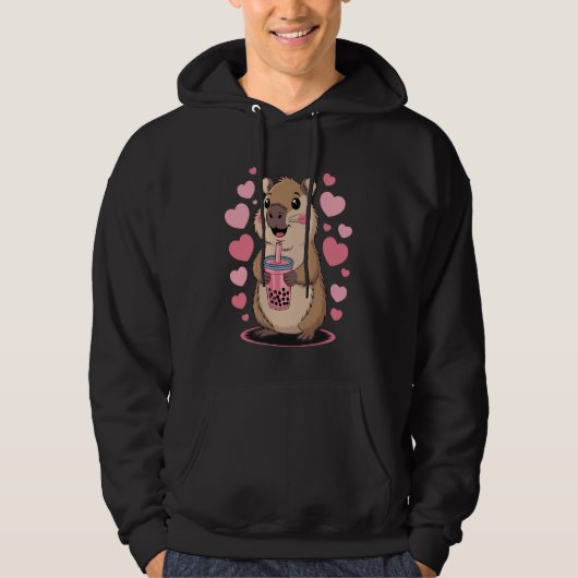 Adorable Capybara Sipping Bubble Tea Kawaii Animal Hoodie (Vorderseite)
