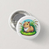 Adorable Capybara sitzt in einem großen Grasfläche Button (Vorne & Hinten)