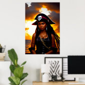 Adorable Caribbean Lady Pirate | Art der AI Poster (Heimbüro)