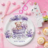 Adorable Carriage Teddy Bear Girl Babydusche Pappteller (Party)