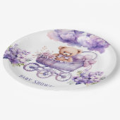 Adorable Carriage Teddy Bear Girl Babydusche Pappteller (Schrägansicht)