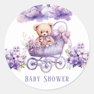 Adorable Carriage Teddy Bear Girl Babydusche Runder Aufkleber