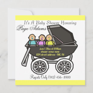 Adorable Carriage Triplet Baby Shower Einladung