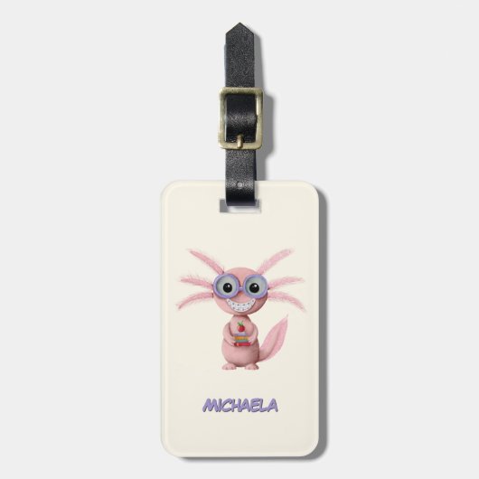 Adorable Cartoon Axolotl Personalisiert Gepäckanhänger (Vorderseite vertikal)