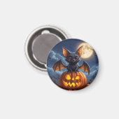 Adorable Cartoon Bat Auf Jack-o'-Lantern Magnet (Vorderseite/Rückseite)