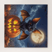 Adorable Cartoon Bat Auf Jack-o'-Lantern Puzzle (Horizontal)