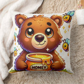 Adorable Cartoon Bear Holding Honey Jar Kissen (Decke)