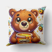 Adorable Cartoon Bear Holding Honey Jar Kissen (Rückseite)