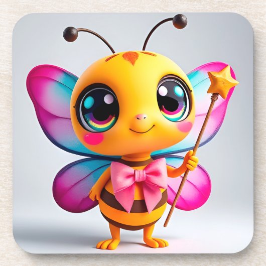 Adorable Cartoon Bee Fairy Getränkeuntersetzer (Vorderseite)