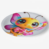 Adorable Cartoon Bee Fairy Pappteller (Schrägansicht)