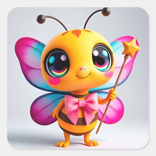 Adorable Cartoon Bee Fairy Quadratischer Aufkleber (Vorderseite)