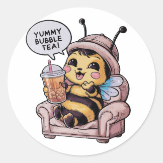 Adorable Cartoon Bee: Gemütlich, Kawaii Vibes Runder Aufkleber