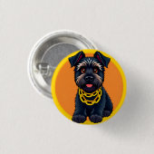 Adorable Cartoon Black Dog Tragen einer Goldkette Button (Vorne & Hinten)