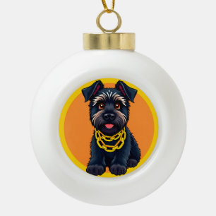 Adorable Cartoon Black Dog Tragen einer Goldkette Keramik Kugel-Ornament
