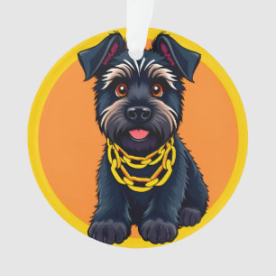 Adorable Cartoon Black Dog Tragen einer Goldkette Ornament